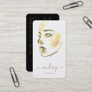 Carte De Visite Chic Golden Beauty Aquarelle Peinture Script