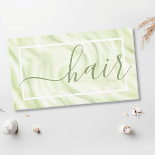 Carte De Visite Chic Green White Calligraphie Nom Signature Cheveu