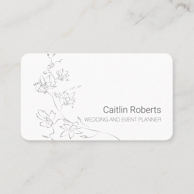 Carte De Visite Chic gris blanc floral minimal (Devant)