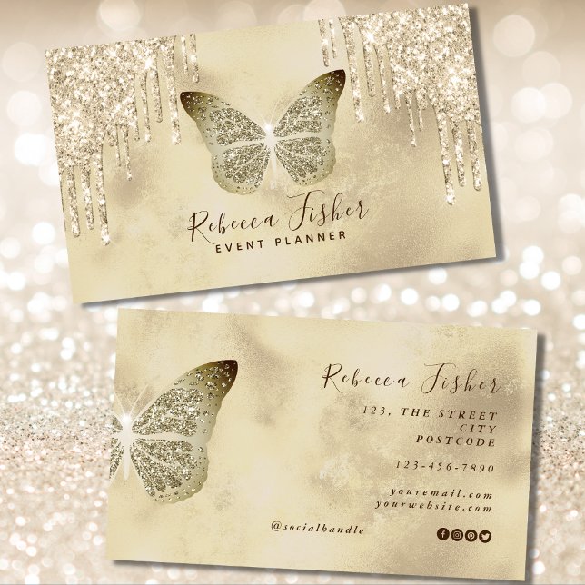 Carte De Visite Chic Grunge Rustic Butterfly Ivory Gold Driving (grunge butterfly business cards)