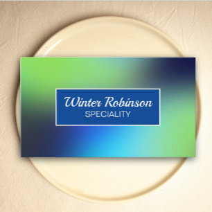 Carte De Visite Chic holographique bleu vert turquoise avec cadre