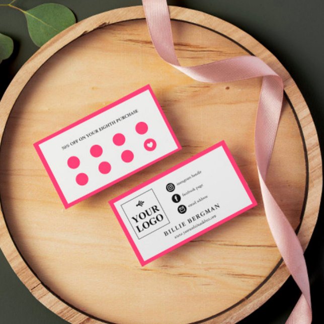 Carte De Visite Chic Hot Rose Blanc Médias sociaux & Loyauté (Créateur téléchargé)