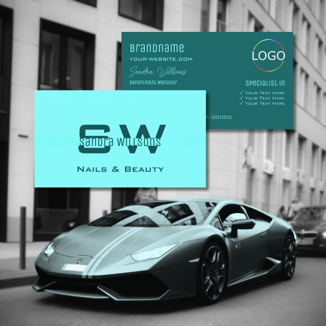 Carte De Visite Chic Light Dark Turquoise moderne avec Monogramme  (Créateur téléchargé)