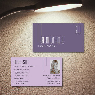 Carte De Visite Chic Lilac violet élégant avec Monogramme et Photo