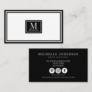 Carte De Visite Chic Luxe Monogramme Moderne Noir Blanc