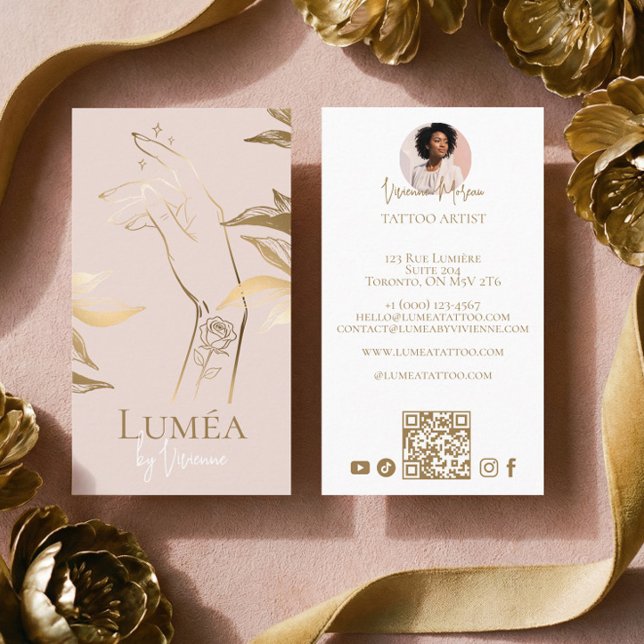 Carte De Visite Chic Luxury Blush Pink Gold Tattoo Studio Artist (Chic Luxury Blush Pink Gold Tattoo Studio Artist Business Card)