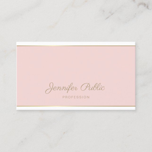 Carte De Visite Chic manuscrit Script Blush Pink Gold Modèle (Devant)