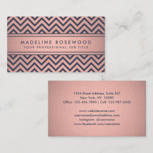 Carte De Visite Chic marine moderne et rose Chevron Faux Foil
