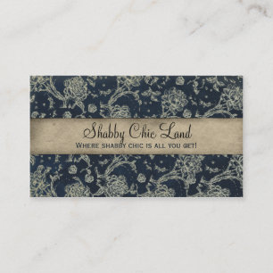 Carte de visite chic minable bleu floral vintage
