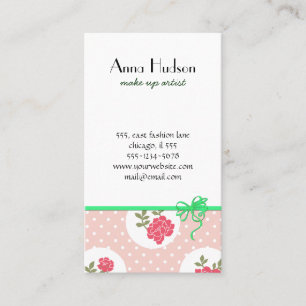 Carte De Visite Chic minable, pois, roses - vert rouge-rose