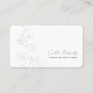 Carte De Visite Chic minimal Floral Gris Blanc Gris manuscrit