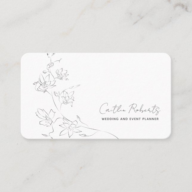 Carte De Visite Chic minimal Floral Gris Blanc Gris manuscrit (Devant)
