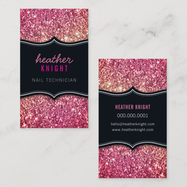 Carte De Visite CHIC modern luxury glam glitter black pink (Devant / Derrière)