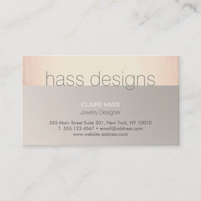 Carte De Visite Chic moderne Rose Gold et Taupe Designer (Devant)