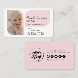 Carte De Visite Chic Moderne Rose Pâle Photo et Logo Réseaux Socia