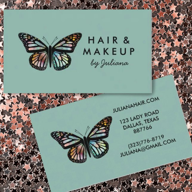 Carte De Visite Chic Monarque Papillon Elégant Aquarelle Vert (Créateur téléchargé)