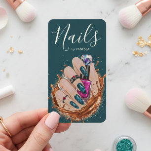 Carte De Visite Chic Nail Art Studio Manucure Artiste Vert Foncé