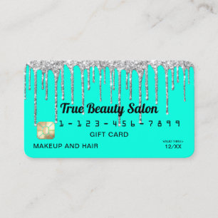 Carte De Visite Chic Neon Aqua Parties scintillant Argent Drift Cr