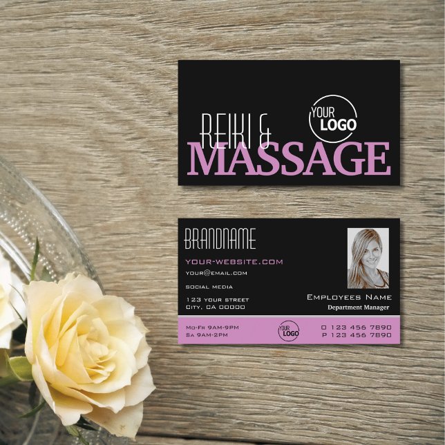 Carte De Visite Chic noir rose blanc simple avec logo et photo (Créateur téléchargé)