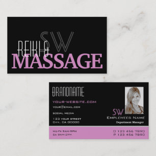 Carte De Visite Chic noir rose blanc simple Monogramme et photo