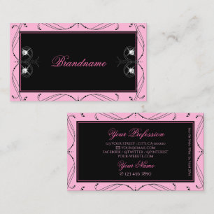 Carte De Visite Chic noir rose étincelant Diamants élégant Ornate