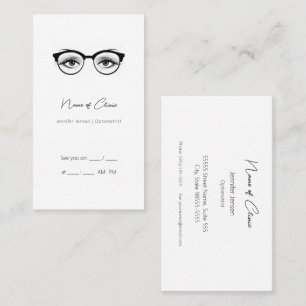 Carte De Visite Chic Optométriste Bleu Yeux lunettes Rendez-vous