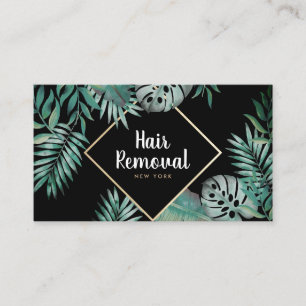 Carte De Visite Chic or noir tropicale verte aquarelle feuilles