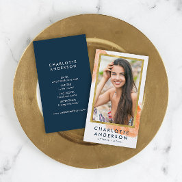 Carte De Visite Chic Orange Aquarelle Faux Gold Headshot Photo