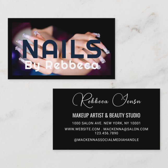 Carte De Visite Chic Parties scintillant Glam Nail Art Manicure Sa (Devant / Derrière)