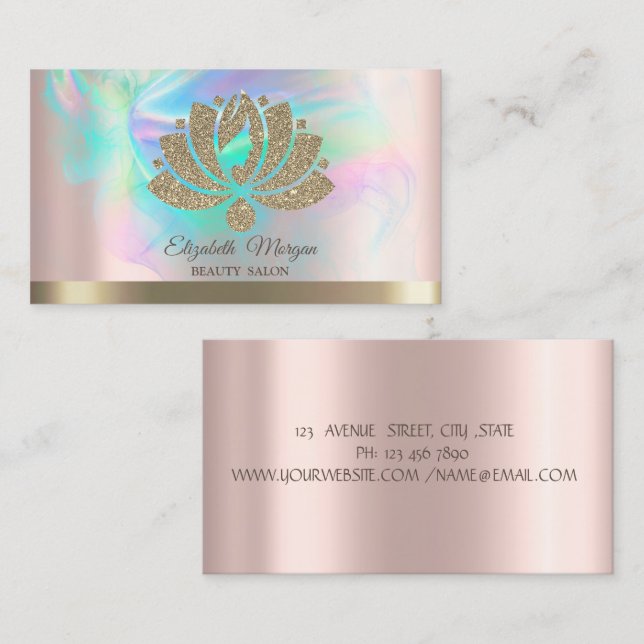 Carte De Visite Chic Parties scintillant or Lotus Holographic Ink  (Devant / Derrière)