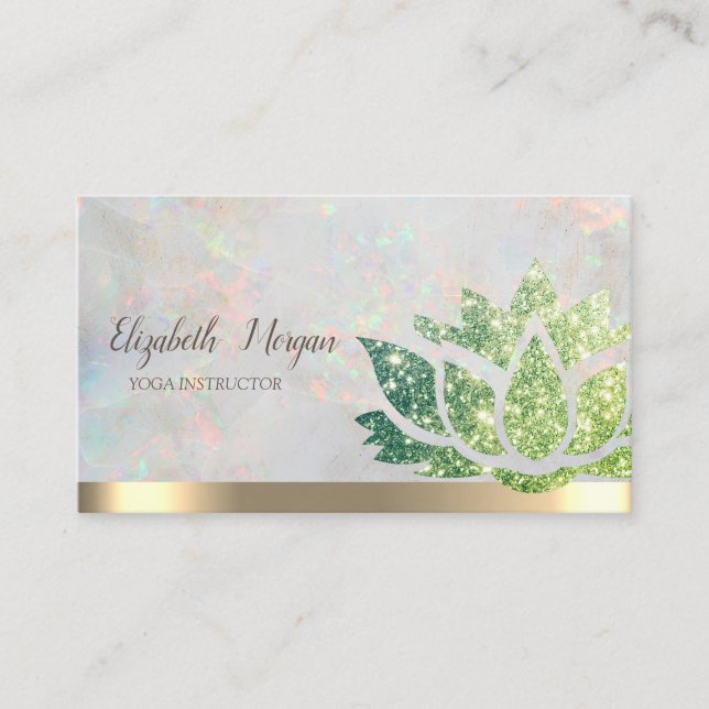 Carte De Visite Chic Parties scintillant verte Lotus Yoga Holograp (Devant)