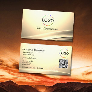 Carte De Visite Chic Pastel Crème de soie Décor Courbé Logo Code Q