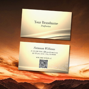 Carte De Visite Chic Pastel Crème en Soie Décor Courbé avec Code Q