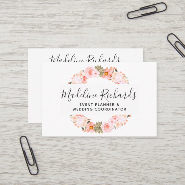 Carte De Visite Chic Peach Mint Succulents avec les icônes des méd (Devant/Arrière en situation)