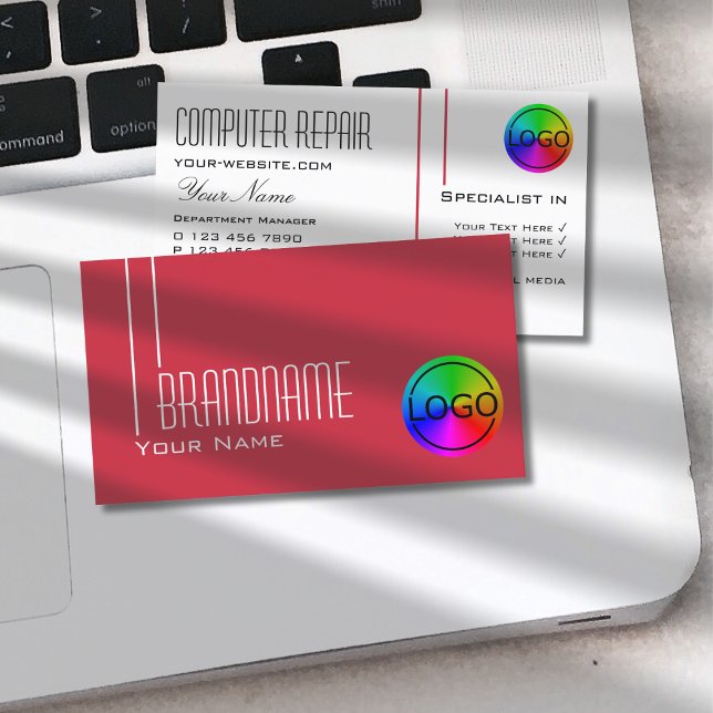 Carte De Visite Chic perse rouge et blanc avec logo professionnel (Créateur téléchargé)