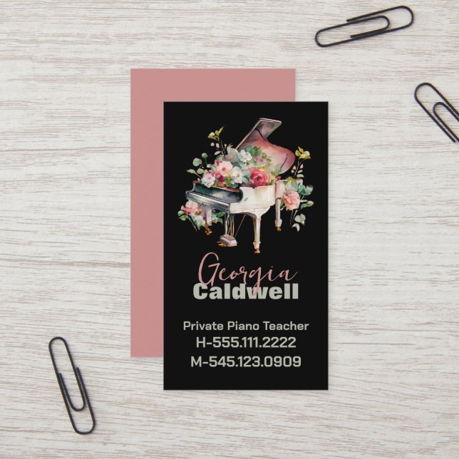 Carte De Visite Chic Piano enseignant aquarelle Art (Devant/Arrière en situation)