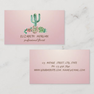 Carte De Visite Chic professionnel Aquarelle Cactus