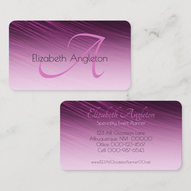 Carte De Visite Chic Professionnel Monogramme Purple Ombre Streaks (Devant / Derrière)