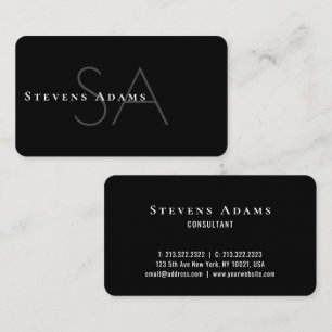 Carte De Visite Chic professionnel noir et blanc Monogramme