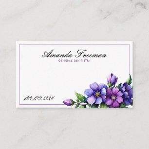 Carte De Visite Chic Purple Aquarelle Fleurs Dentiste