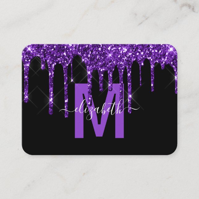 Carte De Visite Chic Purple Driple Parties scintillant Nom du mono (Devant)