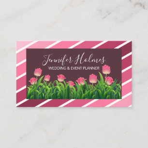 Carte De Visite Chic rose blanc diagonale rayures Tulipe