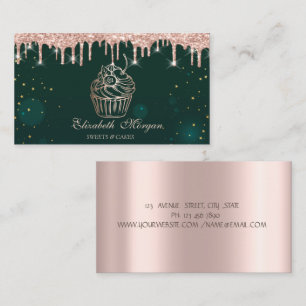 Carte De Visite Chic Rose Cupcake Gold Drives Bakery Green
