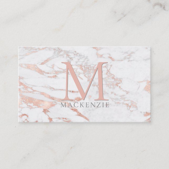 Carte De Visite Chic Rose en cuivre or huile marbre Monogramme (Devant)