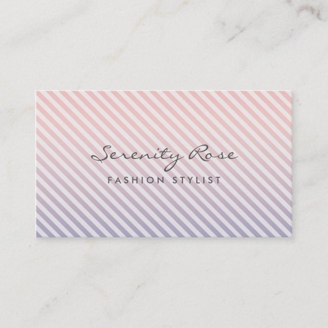 Carte De Visite Chic rose et violet Ombre rayures design mode (Devant)