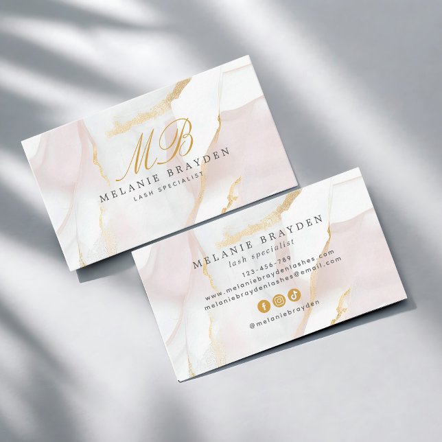 Carte De Visite Chic Rose Gold Blush Pink Marble Monogramme (Créateur téléchargé)