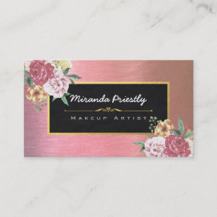 Carte De Visite Chic Rose Gold Floral Maquillage Artiste Hair Styl