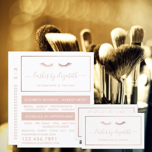Carte De Visite Chic Rose Gold Foil Lashes Beauty Maquillage Artis (Créateur téléchargé)