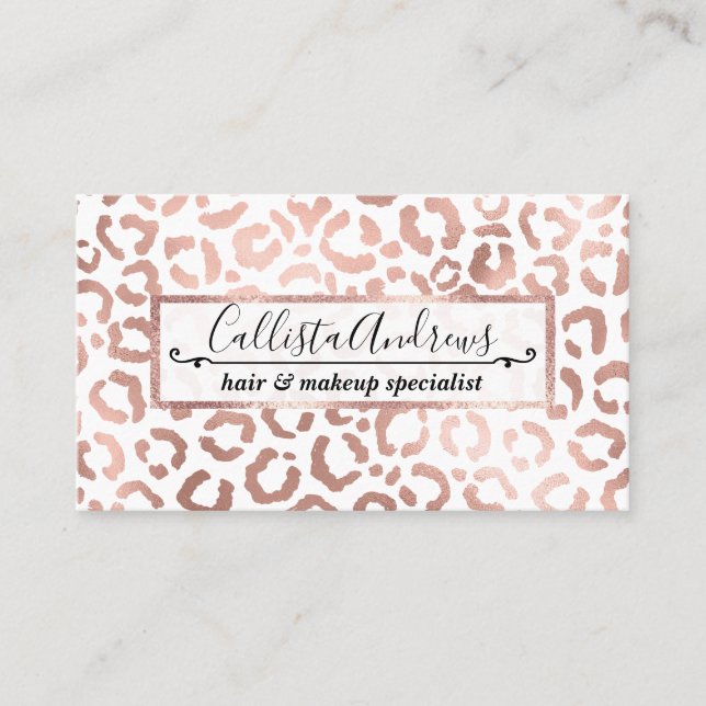 Carte De Visite Chic Rose Gold Leopard Cheetah Poster de animal (Devant)