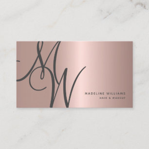 Carte De Visite Chic Rose Gold Monogramme Initiales de script Styl
